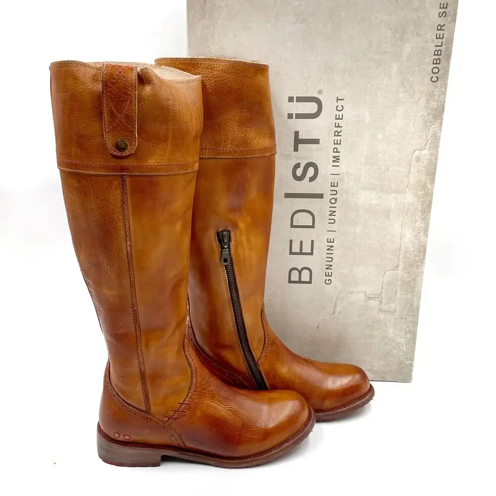 Bed Stu Jacqueline Riding Boots Pecan Rustic Brown Leather Knee Tall Sz‎ 7